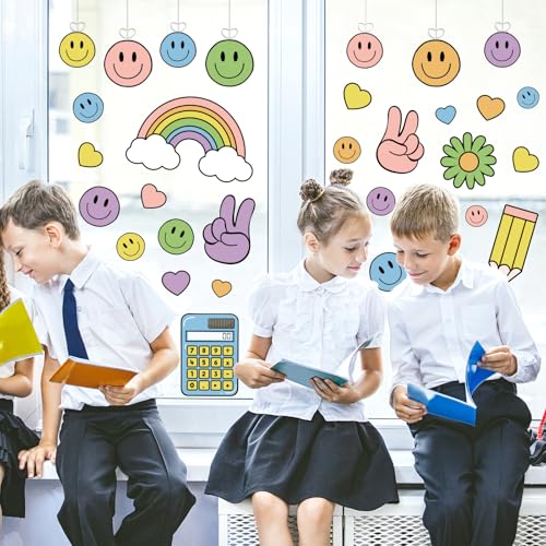 Back to School Pastel Smile Face Window Clings - 9 Sheets