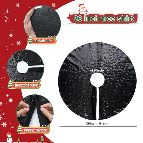 Black Sparkle Sequin Christmas Tree Skirt - 36 Inch Xmas Decor Mat