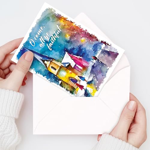 Religious Christmas Cards with Envelopes Pack of 20 - Come All Ye Faithful