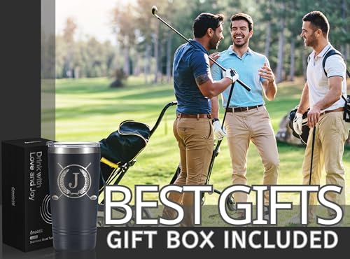 Onebttl Initial-J 20oz Golf Gifts Travel Mug for Men - Spill-Proof Lid, Stainless Steel