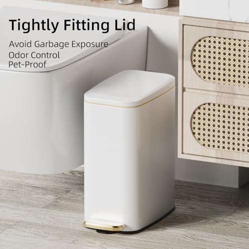 Slim Stainless Steel Trash Can with Soft-Close Lid and Pedal - 1.6 Gal