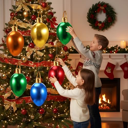 Charnoel 5 Pack 11.8in Christmas Inflatable Bulb Ornaments with Glitter Cloth Cover – Classic