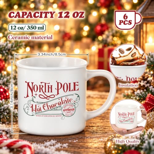 Yaomiao 12 Pcs North Pole Christmas Mugs - Ceramics Enamel Coffee Cup Set, 12 oz, With Handles