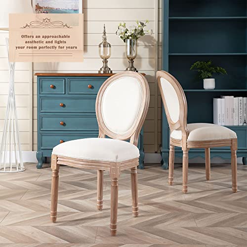 French Country Dining Chairs Set of 4, Upholstered Round Back Farmhouse Chairs