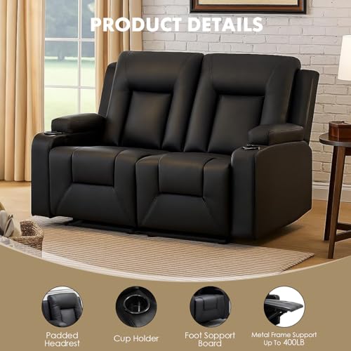 Manual Faux Leather Reclining Loveseat with Cup Holders and Pockets