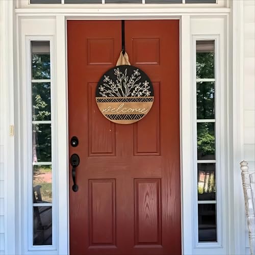 Rustic Welcome Sign for Front Door - 12-Inch Round Wooden Farmhouse Decor