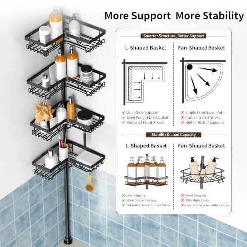 Corner Shower Caddy Tension Pole 4-Tier Adjustable Bathroom Organizer