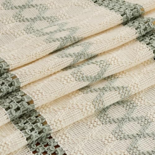 Green Boho Macrame Table Runner 12x36 Inch with Tassels - Farmhouse Decor