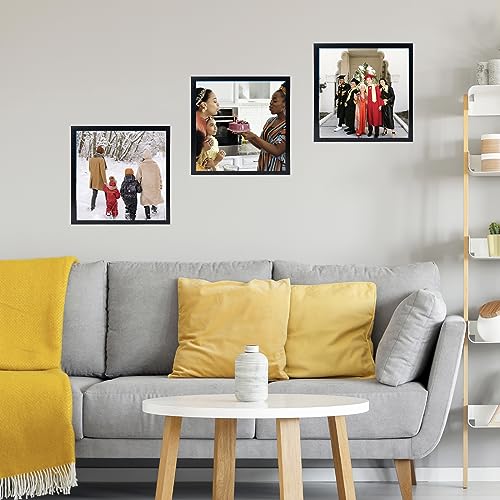 10x10 Black Square Picture Frame with Shatter-Resistant Plexiglass for Wall