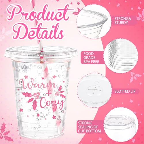 Sliner 180 Pcs Christmas Cups with Lids & Straws - 60 Sets, Rose Red/Classic