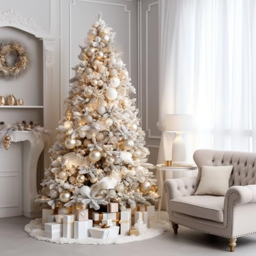 48-Inch White Faux Fur Christmas Tree Skirt - Luxury Plush Base Cover