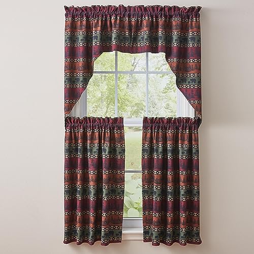 Mountain Bear Jacquard Swag Curtain Pair 36-Inch Rustic Window Decor