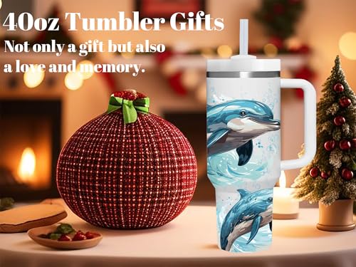 AMZUShome 40 OZ Dolphin Tumbler with Handle - Personalized Dolphin Lover Gift