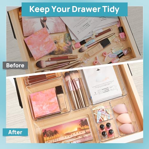 Vtopmart 25-Piece Clear Plastic Drawer Organizer Set - 4-Size Storage Bins for Makeup, Kitchen Utensils and Office