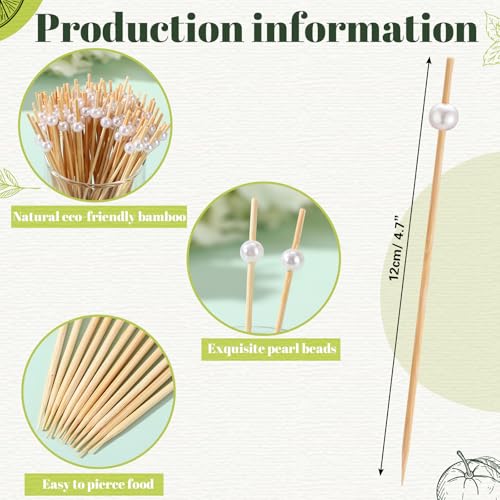 Reallnaive Pearl Cocktail Picks 4.7 Inch White Bead 600 Pack - Elegant Appetizer Skewers