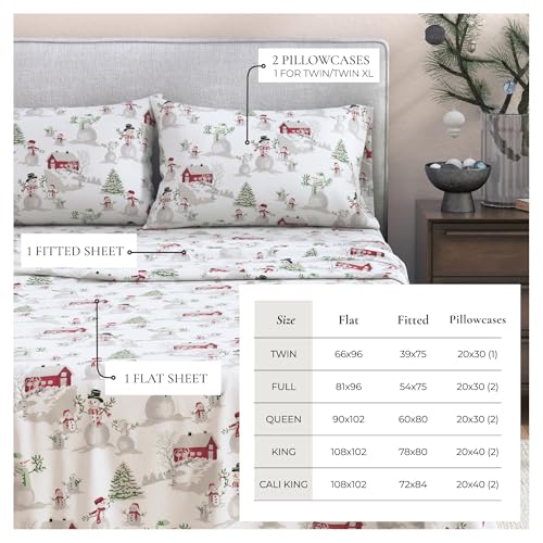 Great Bay Home California King Christmas Flannel Sheet Set - 100% Turkish Cotton, Double-Brushed, Winter Wonderland
