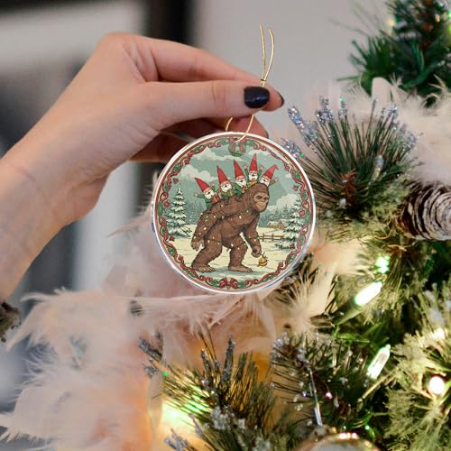 Bigfoot Gnome Christmas Ornaments Set - Funny Sasquatch Holiday Decorations - Acrylic Gnome Christmas Decor - ROCI