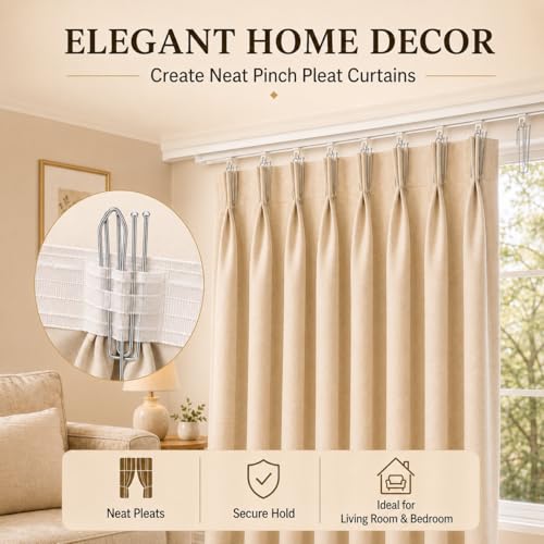90pcs Stainless Steel 4-Prong Curtain Pleat Hooks for Drapery