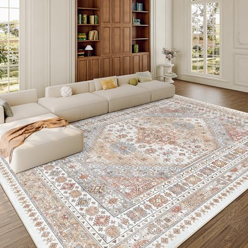 8x10 Vintage Orange Area Rug - Soft Washable Non-Slip Indoor Carpet