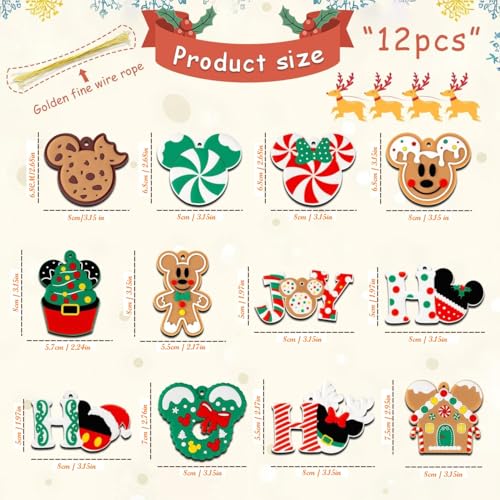 Limyaxy Green Christmas Wooden Ornaments with Golden Threads - 12Pcs Holiday Tree Decorations