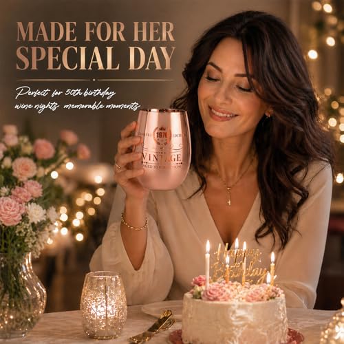 18oz Rose Gold 50th Birthday Wine Glass - Vintage 1976 Engraved Crystal