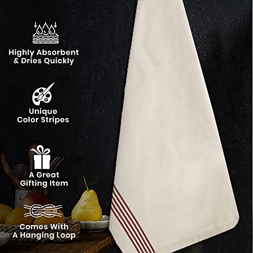 Striped Cotton Kitchen Towels - 18x28 inch Dish Towel Set of 6, Red
