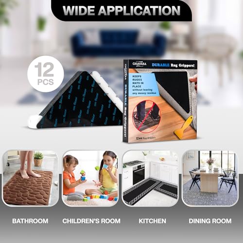 12-Piece Non-Slip Rug Grippers, Double-Sided Adhesive for Area Rugs