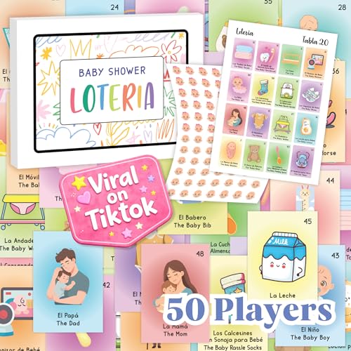 Bilingual Baby Shower Loteria Game - 50 Player Spanish & English Bingo Set