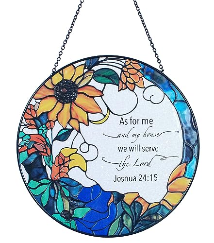 7.8'' Stained Glass Suncatcher - As for Me and My House Christian Decor