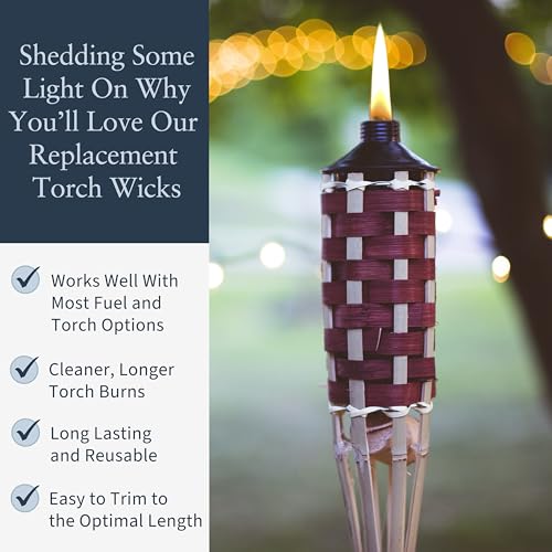 Fiberglass Tiki Torch Wicks - 1/2 x 7.5 Inch Replacement Wicks, Set of 16