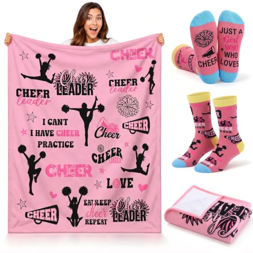 Cheerleader Gift Set: 60x50 Inch Throw Blanket & Fun Cheer Socks (2 Pcs) - Just Girls Who Likes Cheer