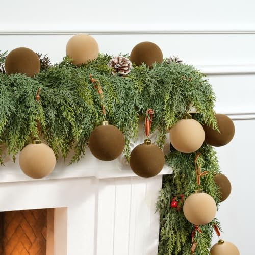 Velvet Christmas Ornaments Set - 16 Pcs, 3.15 Inch, Brown & Khaki