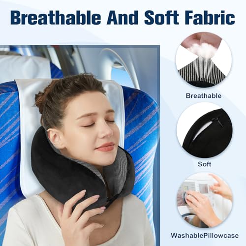 Cirorld Memory Foam Travel Neck Pillow - Adjustable Airplane Pillow Set