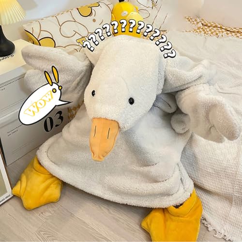Oversized Wearable Goose Blanket Hoodie with Feet Warmers for Adults & Kids