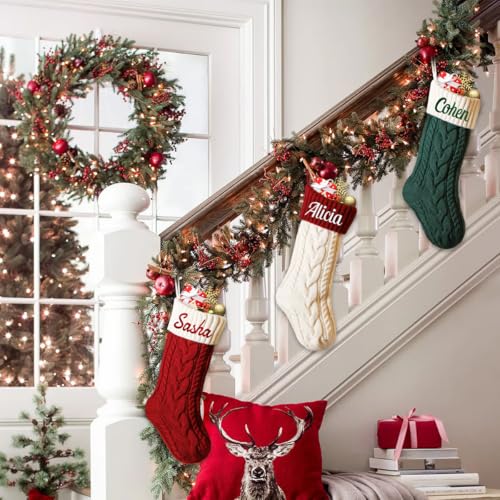 Personalized Knit Christmas Stocking - 18" Custom Embroidered Name