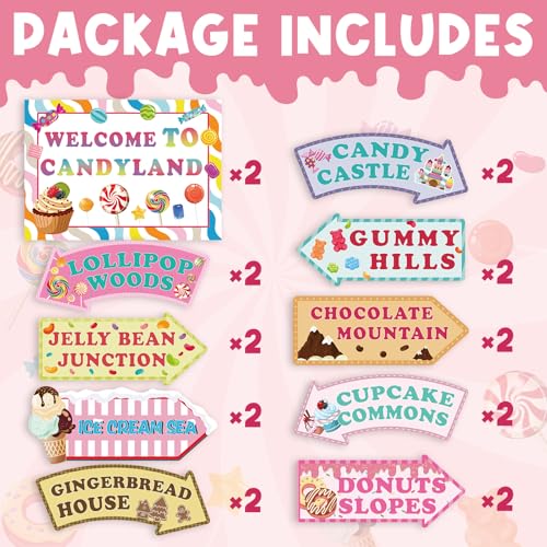 Welcome to Candyland Party Signs - 20 Pieces Candy Land Themed Decorations Kit for Kids Girls Birthday Halloween Christmas