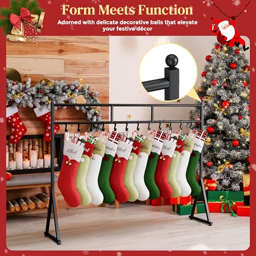 LAND·VOI Christmas Stocking Holder with 12 Hooks, Free Standing Metal Stand, Adjustable Feet, Black