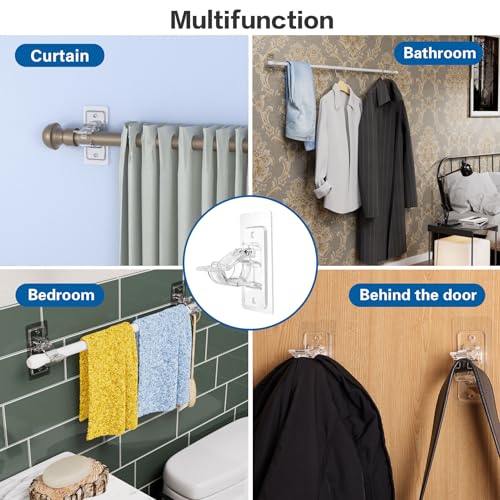 4 Pack No Drill Curtain Rod Brackets, Adhesive Heavy Duty Rod Holders