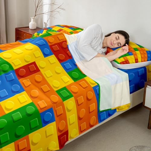 Building Blocks Twin Bed Sheet Set - 3-Piece Kids Bedding with Deep Pockets