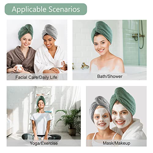Dolwis Green Microfiber Hair Drying Towel Set - Waffle Long Hair Turban Wraps, 2 Pack