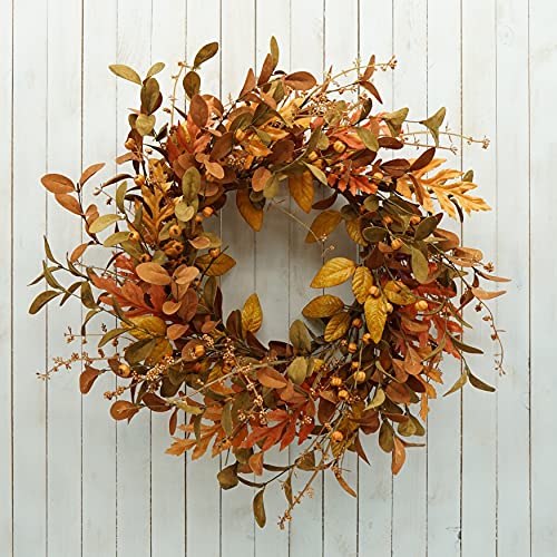 Artificial Fall Wreath with Pumpkin and Oak Leaves for Front Door