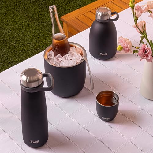 S'well Ice Bucket with Tongs 68oz Onyx - Double Wall Insulated, Condensation-Free