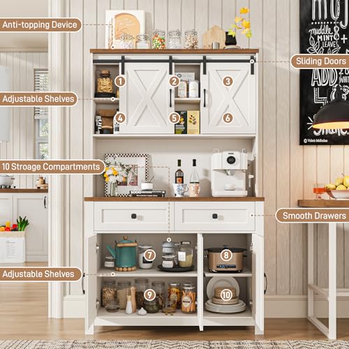 67.7 Inch Farmhouse Pantry Cabinet with Sliding Barn Doors and 2 Drawers