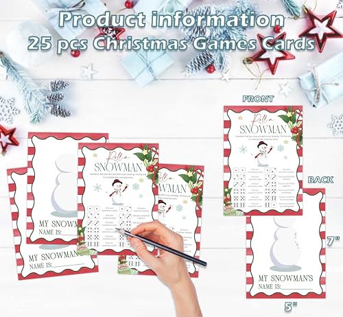 URMISU Roll a Snowman Christmas Party Game – 25 Card Dice Roll Family & Classroom Fun