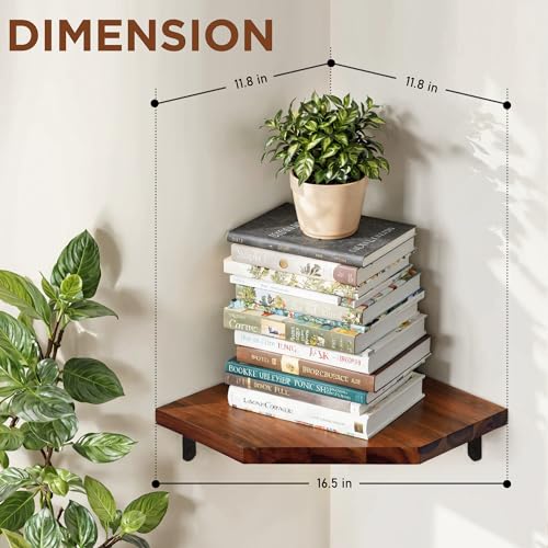 2-Pack Acacia Wood Floating Corner Shelves, 16.5-inch Wall Mount Shelf