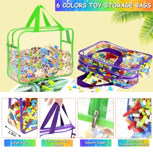 6 Pack Large Clear Toy Storage Bags with Labels & Handles for Kids Toys
