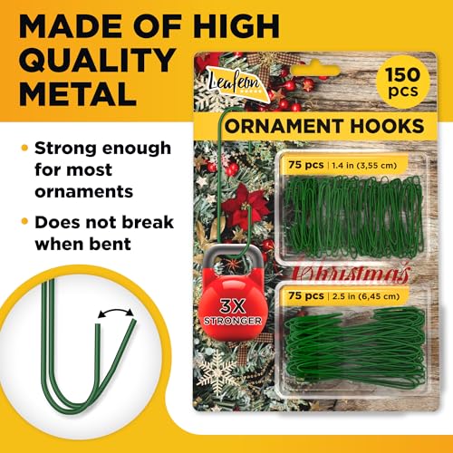 150 Pack Green Metal Christmas Ornament Hooks for Tree Decoration