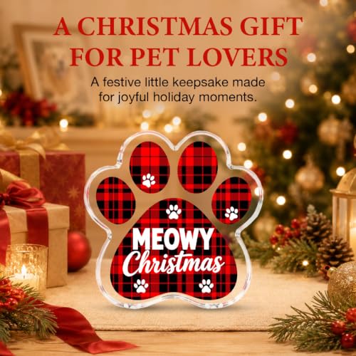 Meowy Christmas Paw Print Decor - Acrylic Tabletop Ornament (Meowy Christmas) 4.72in