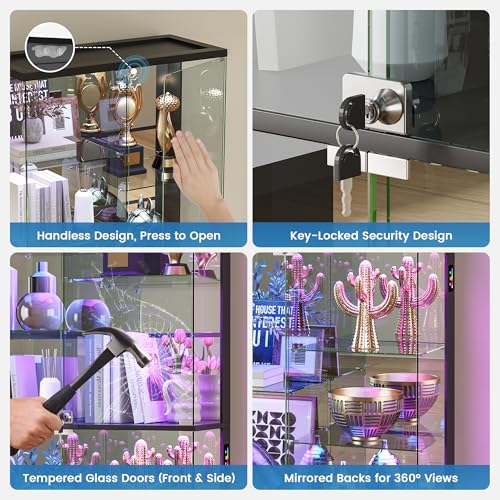 Frameless Glass Display Cabinet with RGB Motion Sensor Lighting, 10-Tier