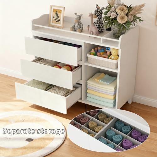 Convertible Baby Changing Table with 4 Drawers and Storage Shelves